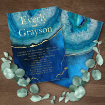 Elegant blauw & goud Galaxy agaat Huwelijk