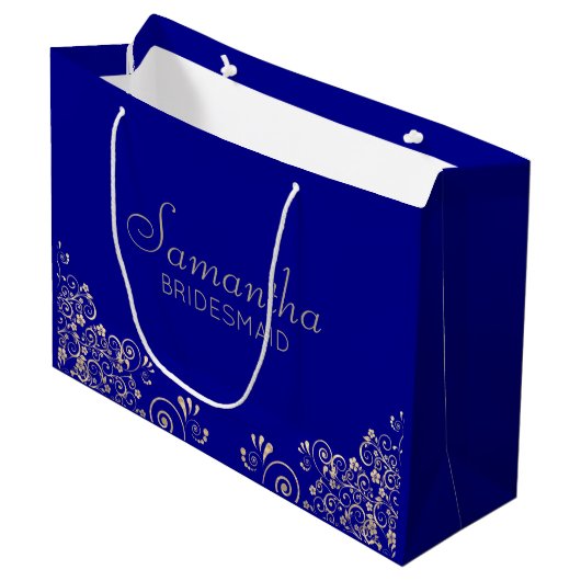 Elegant Blauw Goud Gepersonaliseerd Bruidsmeisje G Groot Cadeauzakje (Voorkant Gekanteld)