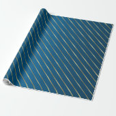 Elegant Blauw Goud Gestreept Inpakpapier (Uitgerold)