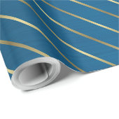 Elegant Blauw Goud Gestreept Inpakpapier (Rol Hoek)