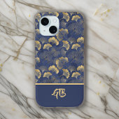 Elegant Blauw Goud Ginkgo Bladeren met Naam Monogr Case-Mate iPhone Case