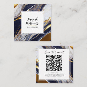 Elegant Blauw Goud Glitter QR Code Abstract Marmer Vierkante Visitekaartje