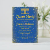 Elegant Blauw Goud Glitters Trunk Party afstuderen Kaart (Staand voorkant)