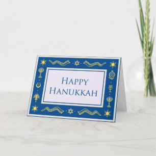 Elegant blauw & goud happy hanukkah wenskaart feestdagen kaart