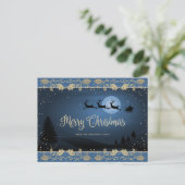 Elegant Blauw Goud Holly Script Vrolijk Kerstfeest Feestdagenkaart (Staand voorkant)