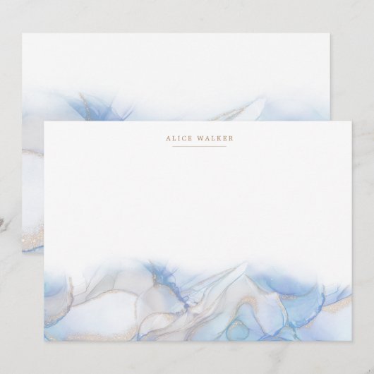 Elegant Blauw Goud Inkt Stationery Note Kaart Notitiekaartje (Voorkant / Achterkant)