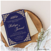 Elegant Blauw Goud Islamitisch Moslim Bruiloft Kaart