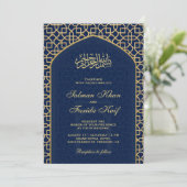Elegant Blauw Goud Islamitische Mihrab Moslim Brui Kaart (Staand voorkant)