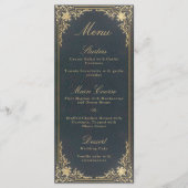 Elegant Blauw Goud Kalligrafie Bruiloft Menu (Voorkant)