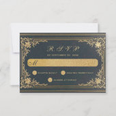  Elegant Blauw Goud Kalligrafie Bruiloft RSVP Kaartje (Voorkant)