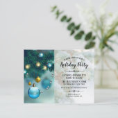Elegant Blauw Goud Kerstballen Vakantiefeest Uitnodiging Briefkaart (Staand voorkant)