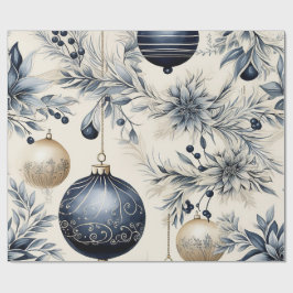 Elegant Blauw & Goud Kerstmis Cadeaupapier