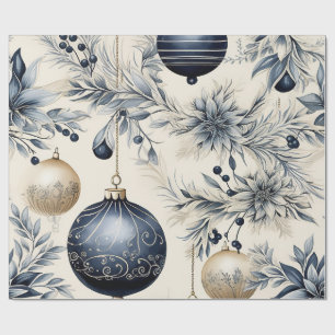 Elegant Blauw & Goud Kerstmis Cadeaupapier