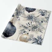 Elegant Blauw & Goud Kerstmis Cadeaupapier (Uitgerold)
