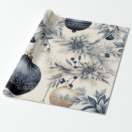 Elegant Blauw & Goud Kerstmis Cadeaupapier