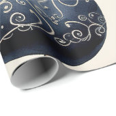 Elegant Blauw & Goud Kerstmis Cadeaupapier (Rol Hoek)