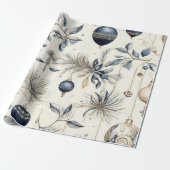 Elegant Blauw & Goud Kerstpapier Cadeaupapier (Uitgerold)