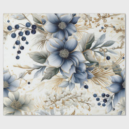 Elegant Blauw & Goud Kerstpapier Cadeaupapier