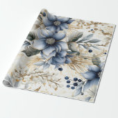 Elegant Blauw & Goud Kerstpapier Cadeaupapier (Uitgerold)