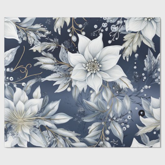 Elegant Blauw & Goud Kerstpapier Cadeaupapier (Vlak)
