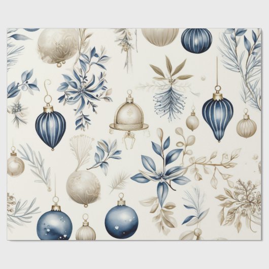 Elegant Blauw & Goud Kerstpapier Cadeaupapier (Vlak)