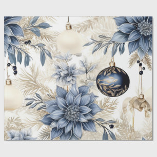 Elegant Blauw & Goud Kerstpapier Cadeaupapier