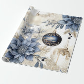 Elegant Blauw & Goud Kerstpapier Cadeaupapier (Uitgerold)