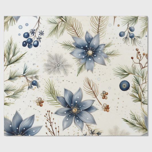 Elegant Blauw & Goud Kerstpapier Cadeaupapier (Vlak)