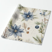 Elegant Blauw & Goud Kerstpapier Cadeaupapier (Uitgerold)