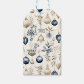 Elegant Blauw & Goud Kerstversiering Patroon Cadeaulabel (Voorkant)