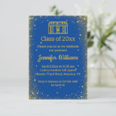 Elegant blauw goud kofferbak glitters afstuderen kaart (Staand voorkant)