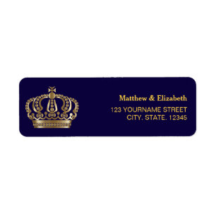 Elegant Blauw Goud Kroon Bruiloft Etiket
