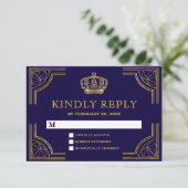 Elegant Blauw Goud  Kroon RSVP (Staand voorkant)