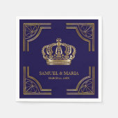 Elegant Blauw Goud  Kroonhuwelijk Servet (Voorkant)