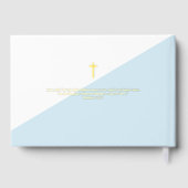 Elegant Blauw Goud Kruis Baby Doopsel Custom Gastenboek (Achterkant)