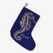 Elegant Blauw Goud Kuststrand Zee Kleine Kerstsok (Voorkant (Hangend))