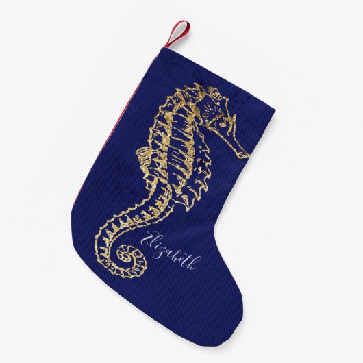 Elegant Blauw Goud Kuststrand Zee Kleine Kerstsok (Voorkant (Hangend))