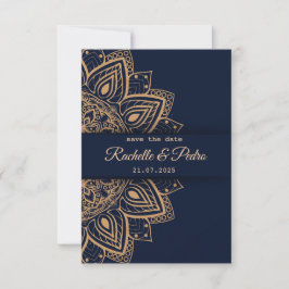 Elegant Blauw Goud Luxe Bruiloft Save The Date