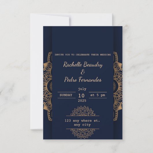 Elegant Blauw Goud Luxe Bruiloft Save The Date (Achterkant)