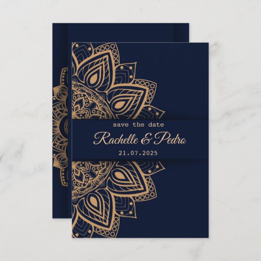 Elegant Blauw Goud Luxe Bruiloft Save The Date (Voorkant / Achterkant)