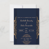 Elegant Blauw Goud Luxe Trouwdag Save The Date (Achterkant)