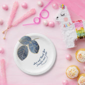 Elegant Blauw Goud Marmeren Botanische Bruiloft Papieren Bordje (Feest)