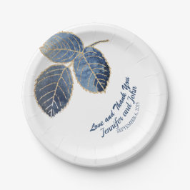 Elegant Blauw Goud Marmeren Botanische Bruiloft Papieren Bordje