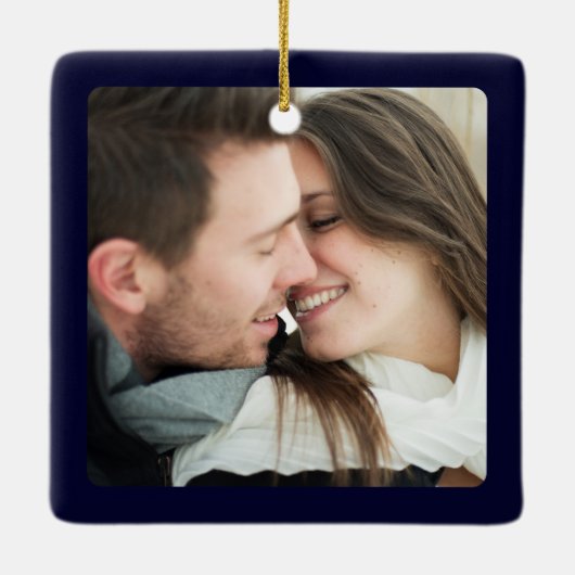 Elegant blauw goud meneer en mevrouw 1e kerst keramisch ornament (Achterkant)