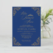 Elegant  Blauw Goud Mis Quince Quinceañera Kaart (Staand voorkant)