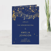 Elegant Blauw Goud Muziekseniore Recitalprogramma (Voorkant)