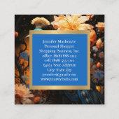 Elegant Blauw Goud Peacock Vierkante Visitekaartje (Achterkant)