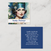 Elegant Blauw Goud Peacock Vrouw Vierkante Visitekaartje (Voorkant / Achterkant)