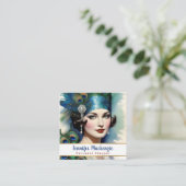 Elegant Blauw Goud Peacock Vrouw Vierkante Visitekaartje (Staand voorkant)