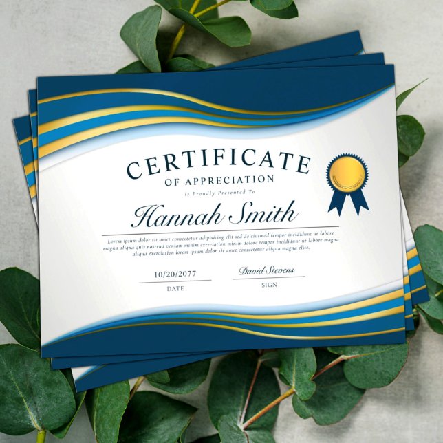 Elegant Blauw & Goud Professioneel Certificaat Awa (Creator heeft geüpload)
